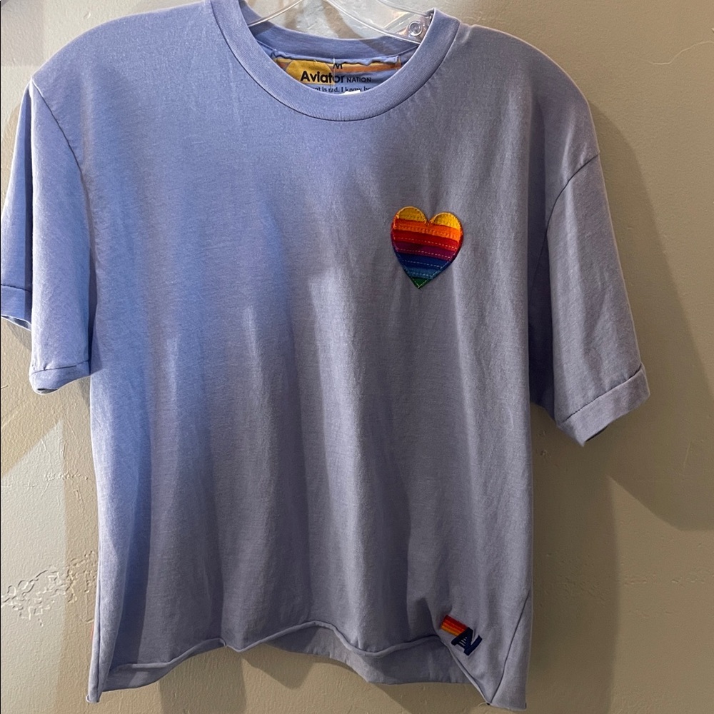 Aviator Nation Light Purple Tee with Rainbow Heart